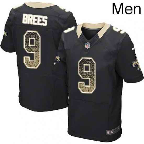 Mens Nike New Orleans Saints 9 Drew Brees Elite Black Home Drift Fashion NFL Jersey